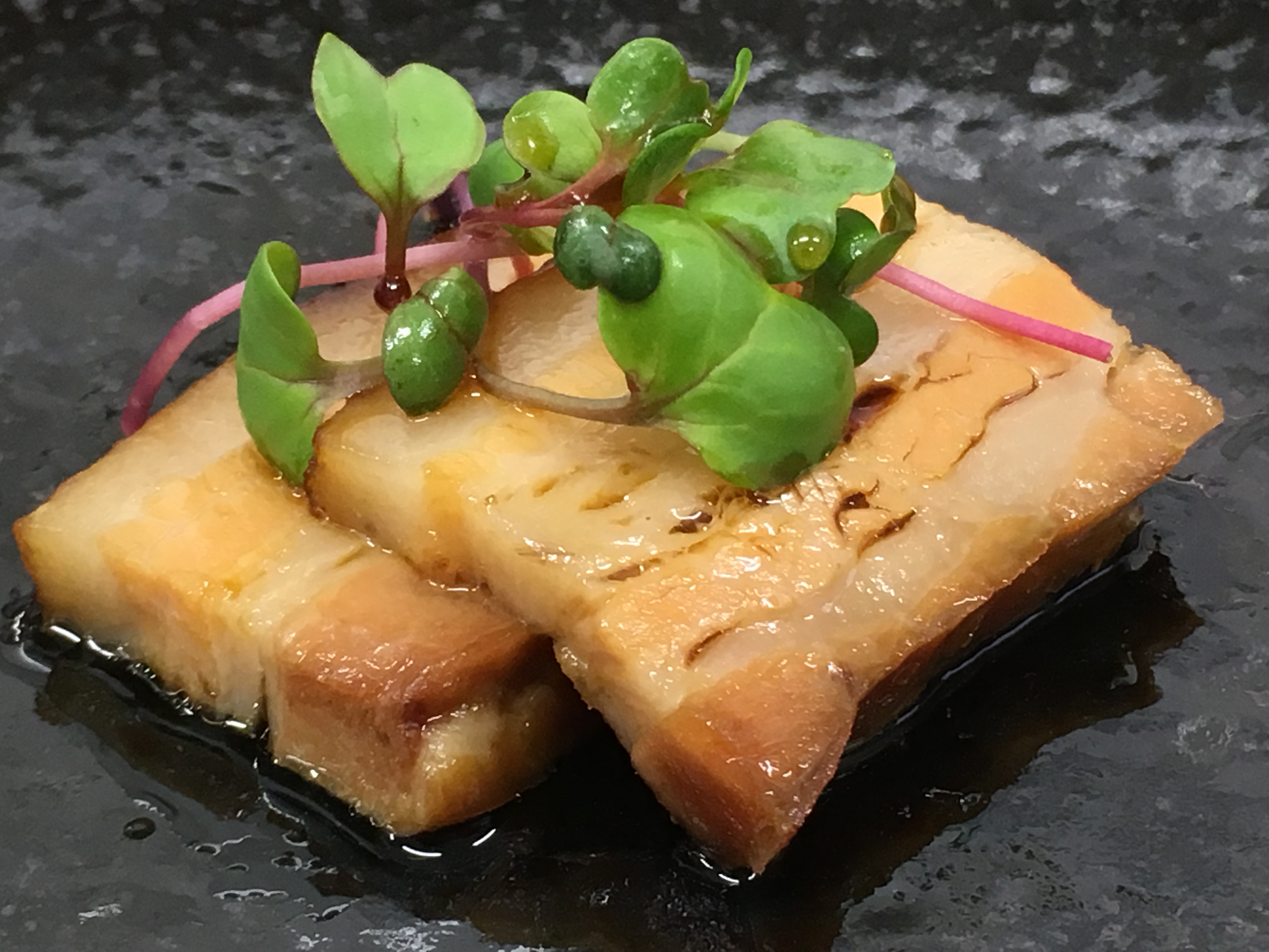 Kakuni pork belly served at Nikkei Ramen-ya